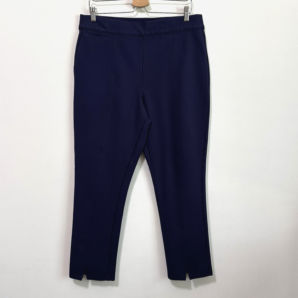 Soft Surroundings Pull On Ponte Pants L Navy Blue 34x27 Ankle Stretch Work Comfy